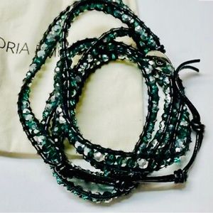 Victoria Emerson black leather wrap with green stones